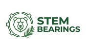 Logo of STEM Bearings with a bear emblem and gear design on a white background